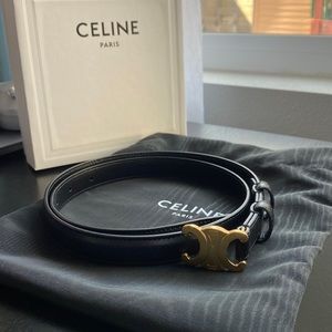 WOMENS SMALL TRIOMPHE BELT IN SMOOTH CALFSKIN BLACK 75